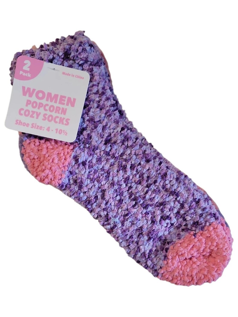 NWT 2 Pk Women Cozy Fleece Purple Pink Popcorn Socks Shoe Sz 4-10.5